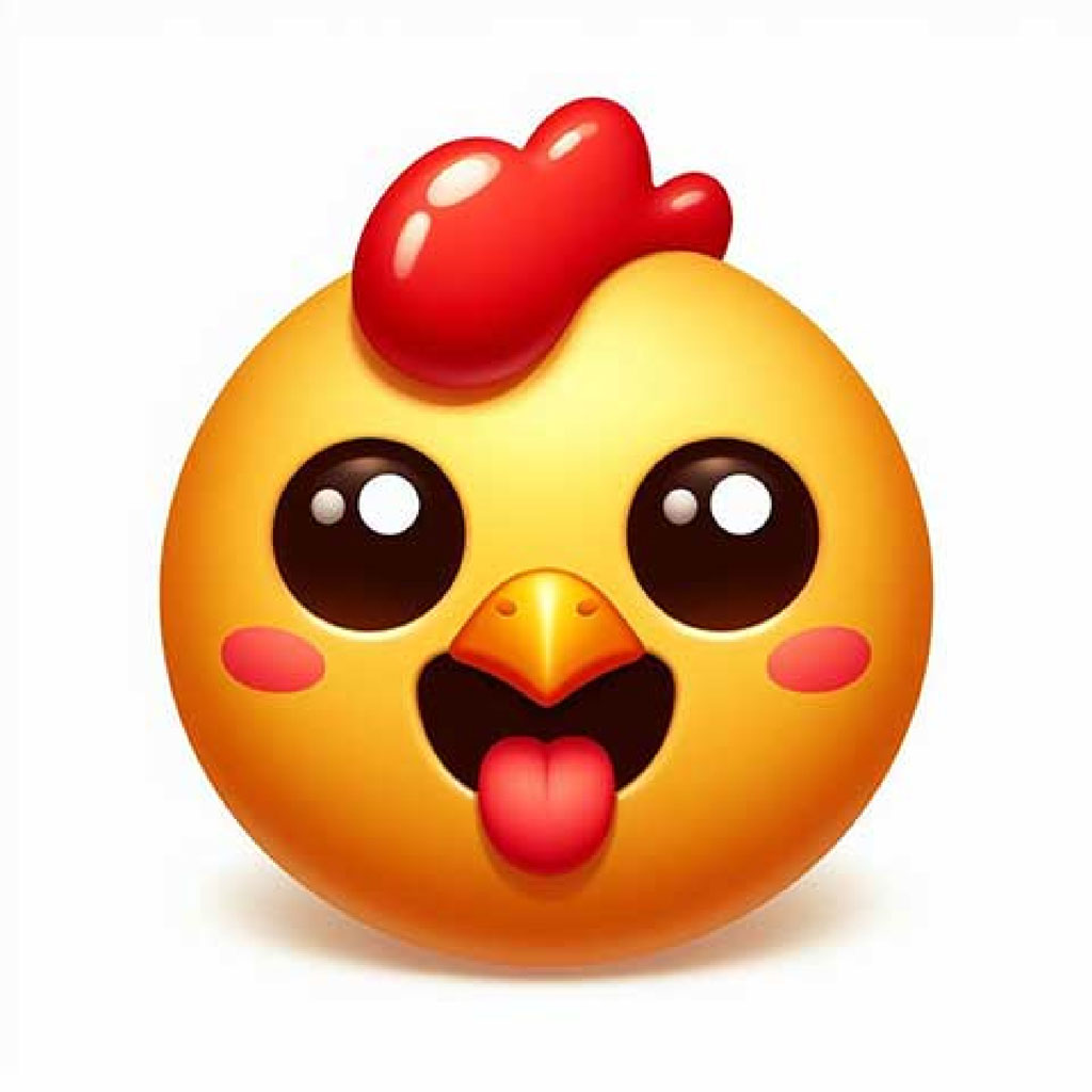 A cartoon chicken figurine with a red comb and yellow beak