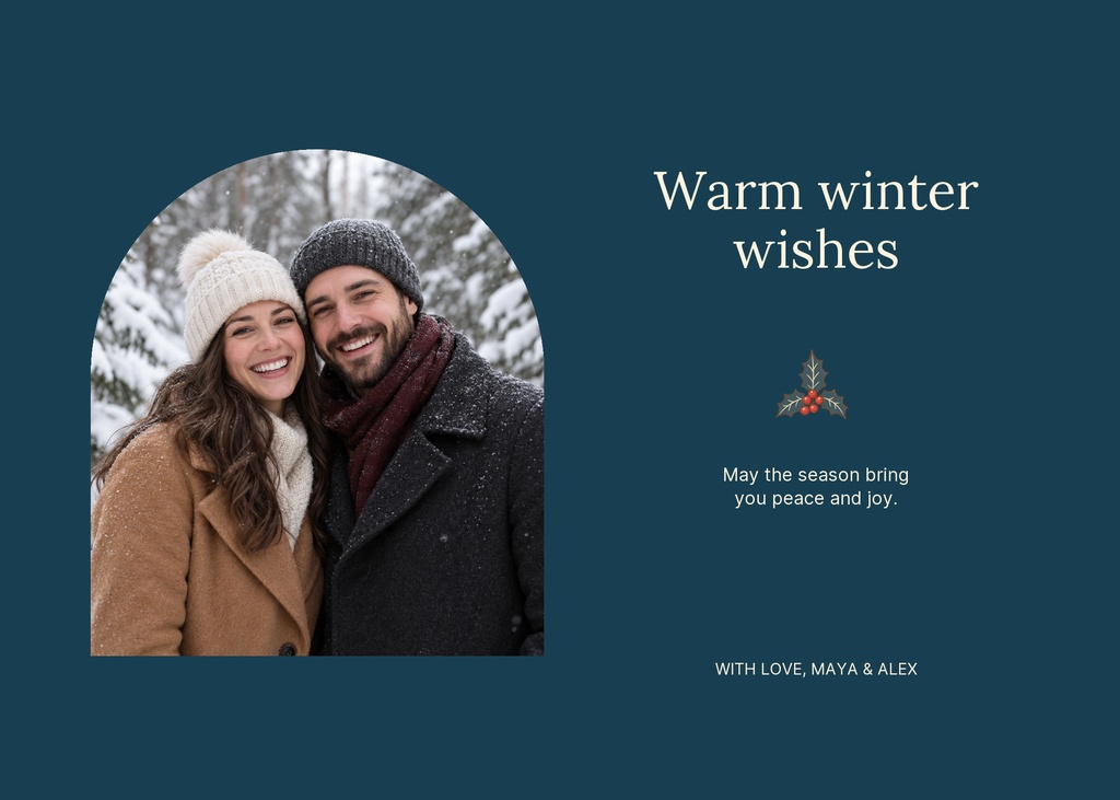 Preview for Blue Winter Wishes Landscape Holiday Card Template