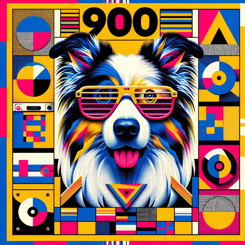 Digital painting of a black and tan dog with a brown collar and silver tag.