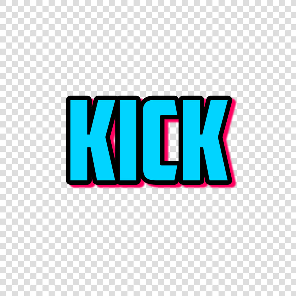 KICK logo in bold, neon blue and pink letters on a black background