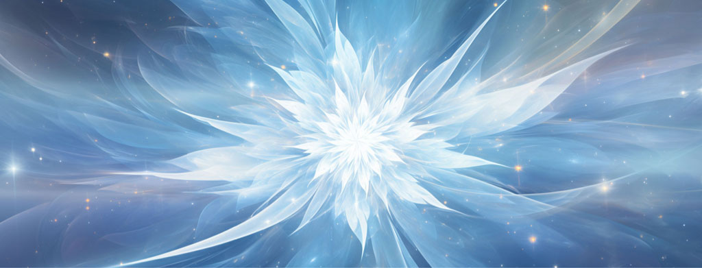 A bright white starburst surrounded by swirling blue and white patterns.