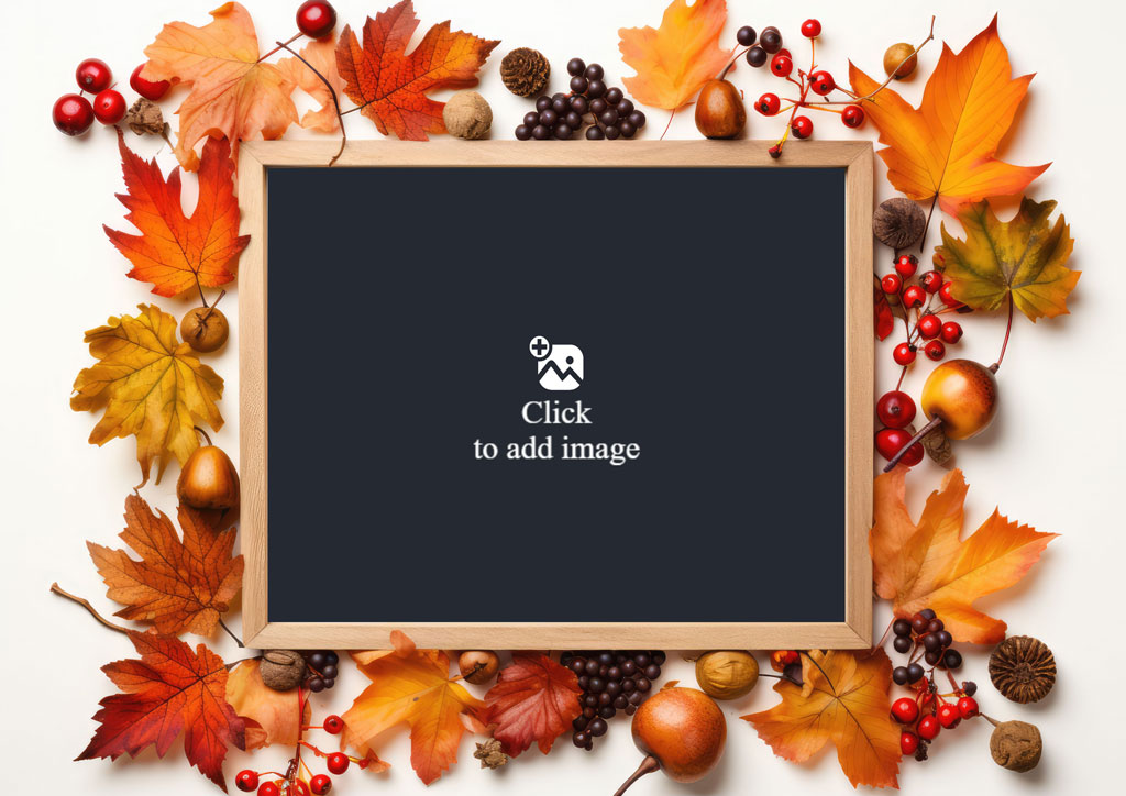 Blackboard with autumn leaves and berries frame