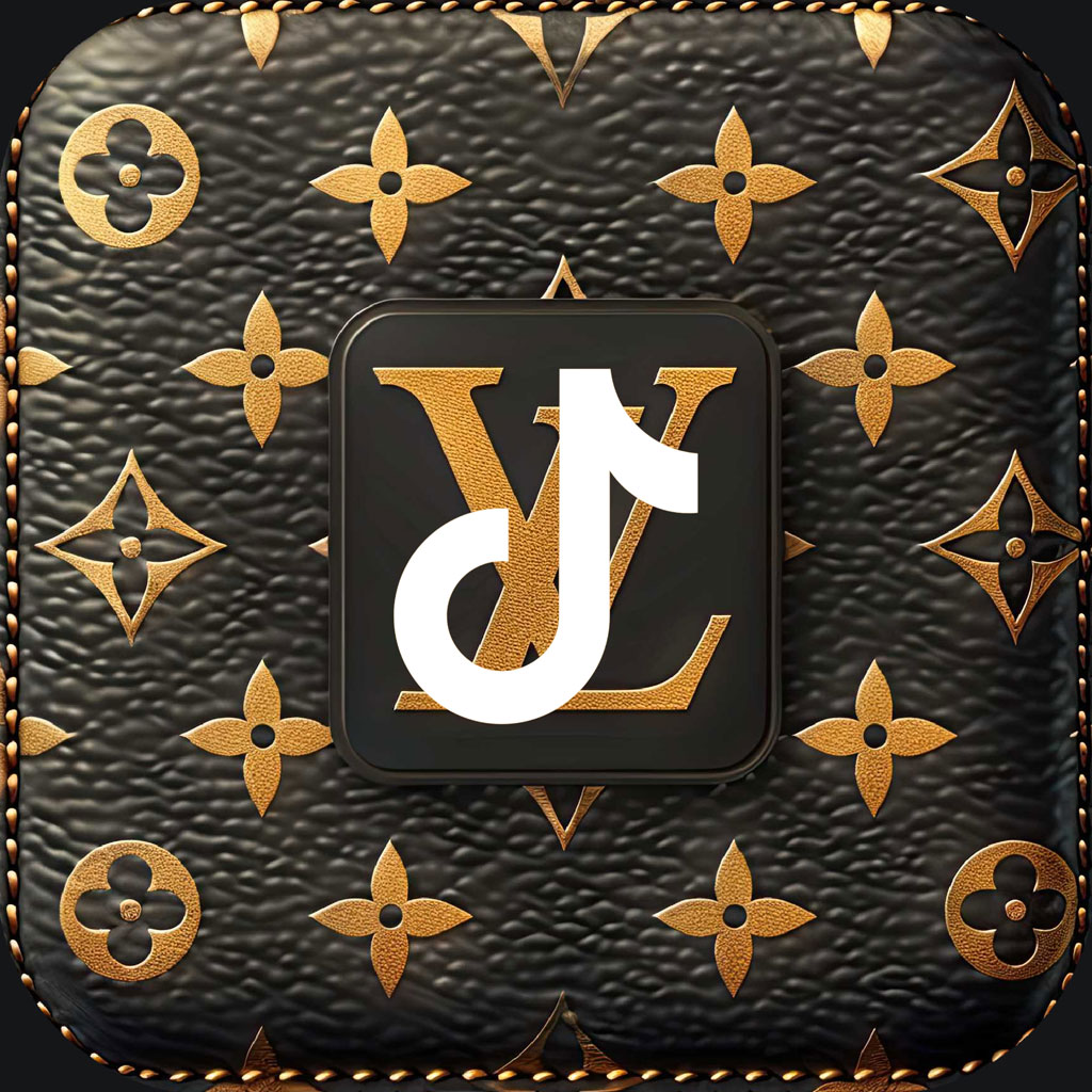 TikTok logo on a Louis Vuitton-inspired background