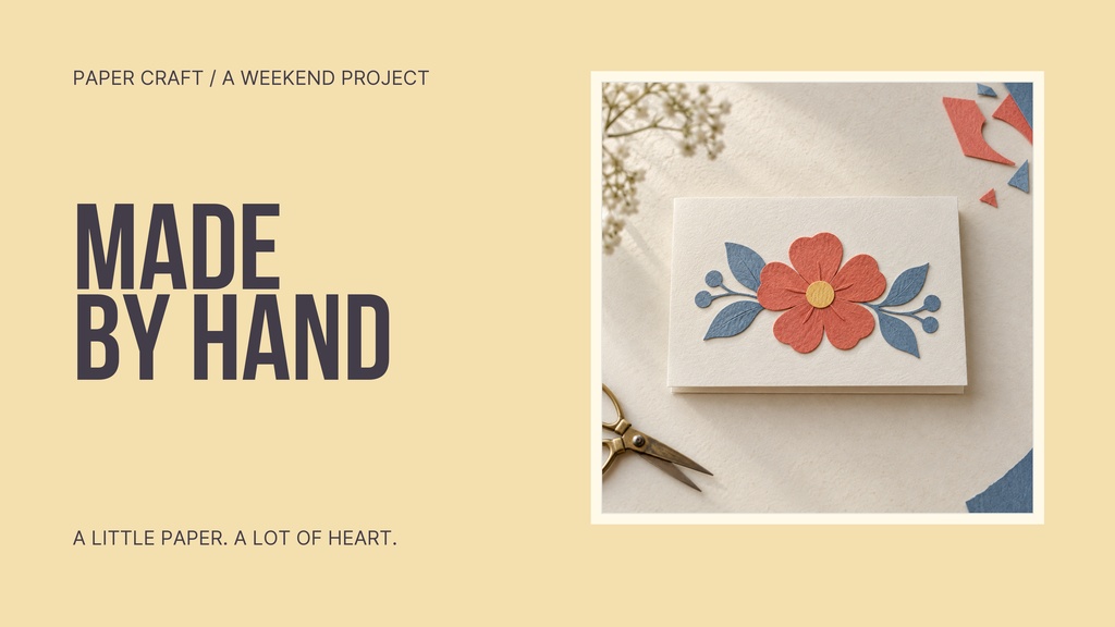 YouTube thumbnail design with bold Made by Hand text and a paper flower card photo