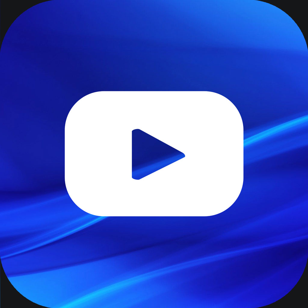 YouTube play button icon on a blue background