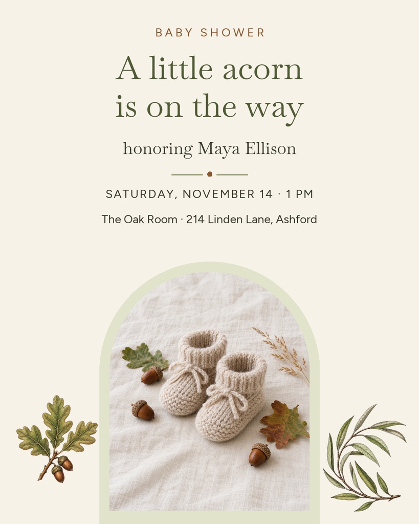 Preview for Little Acorn Baby Shower Portrait Post Template