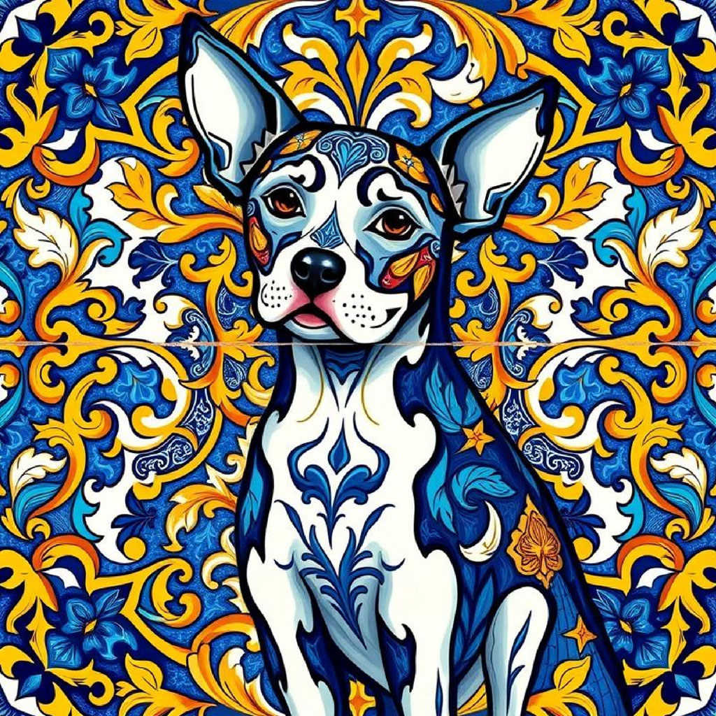 Illustration of a woman with brown hair and blue eyes against a floral background