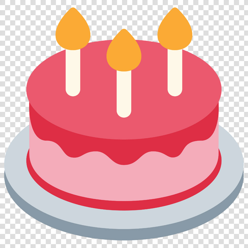 A pink birthday cake with three lit candles