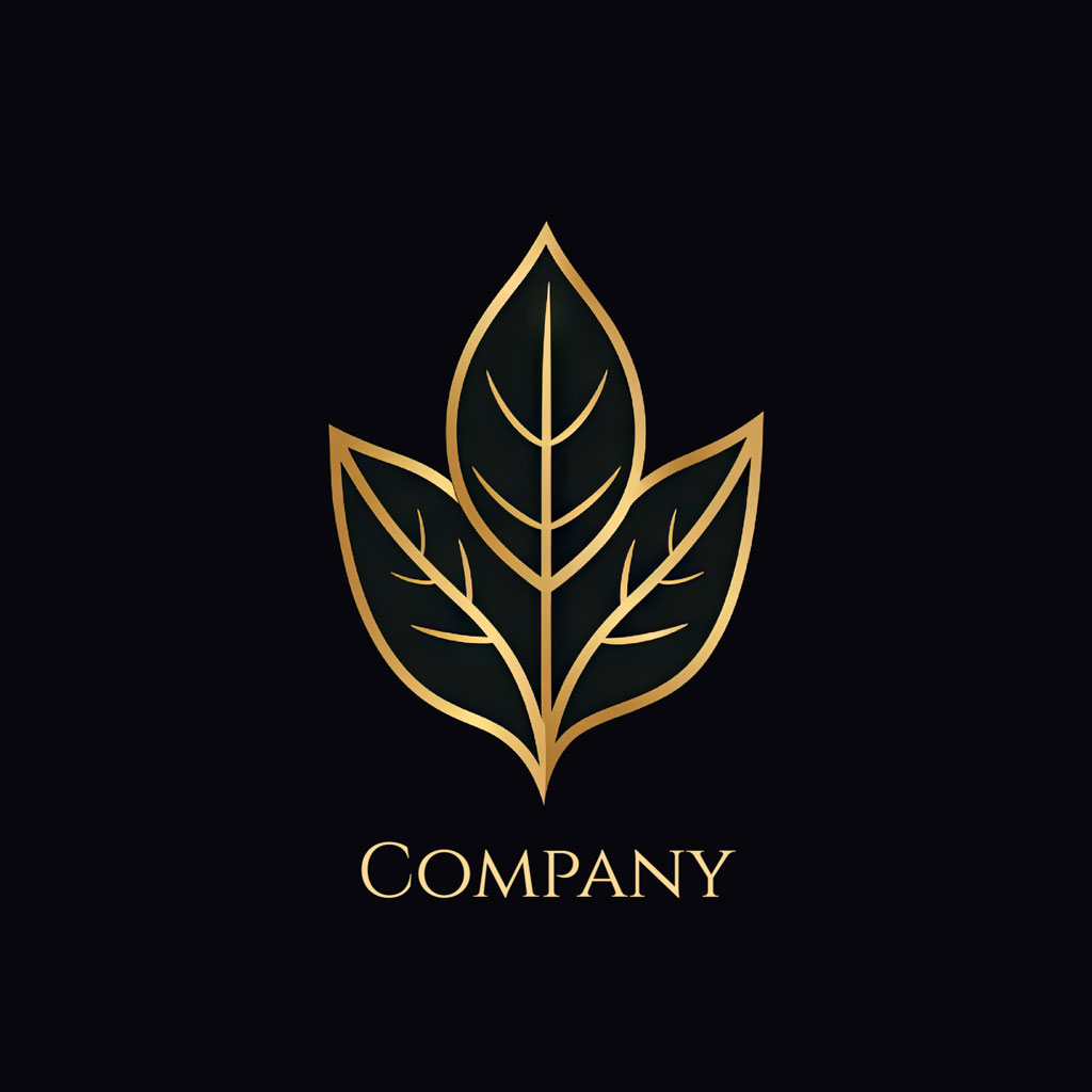 Gold leaf logo on a black background