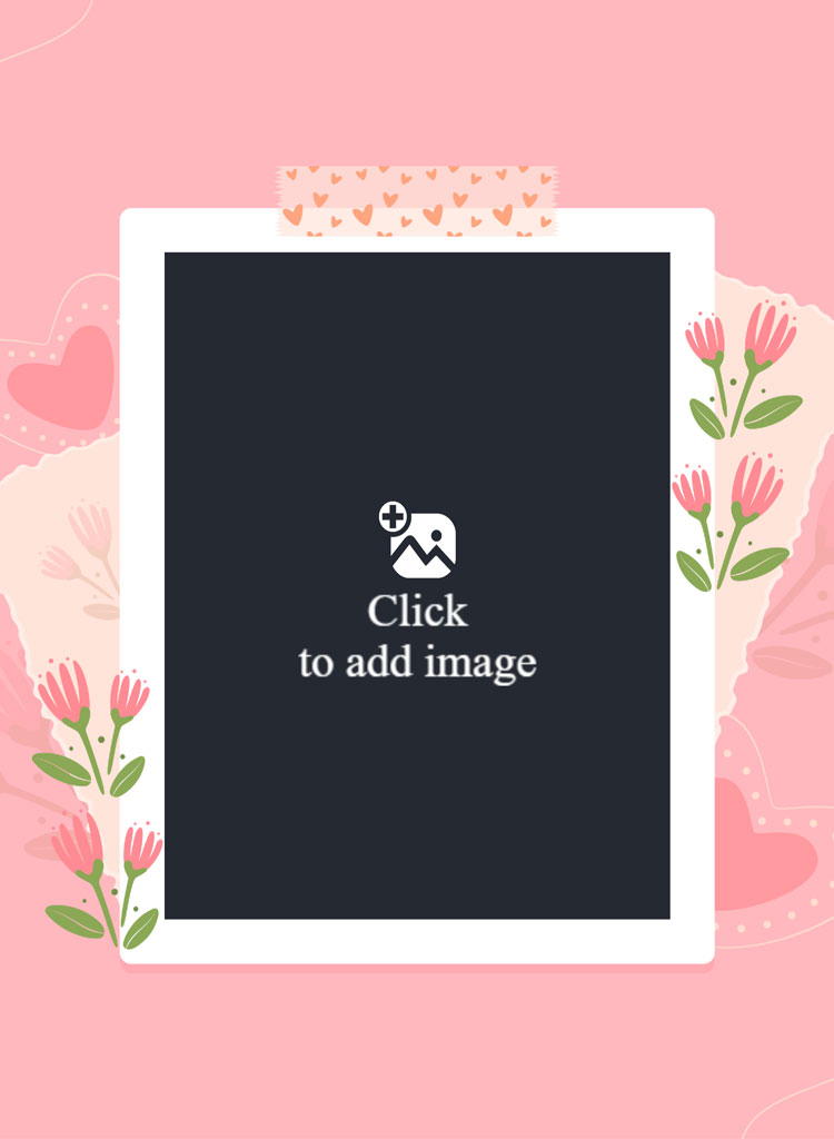Valentine's Day themed photo frame with pink flowers and hearts