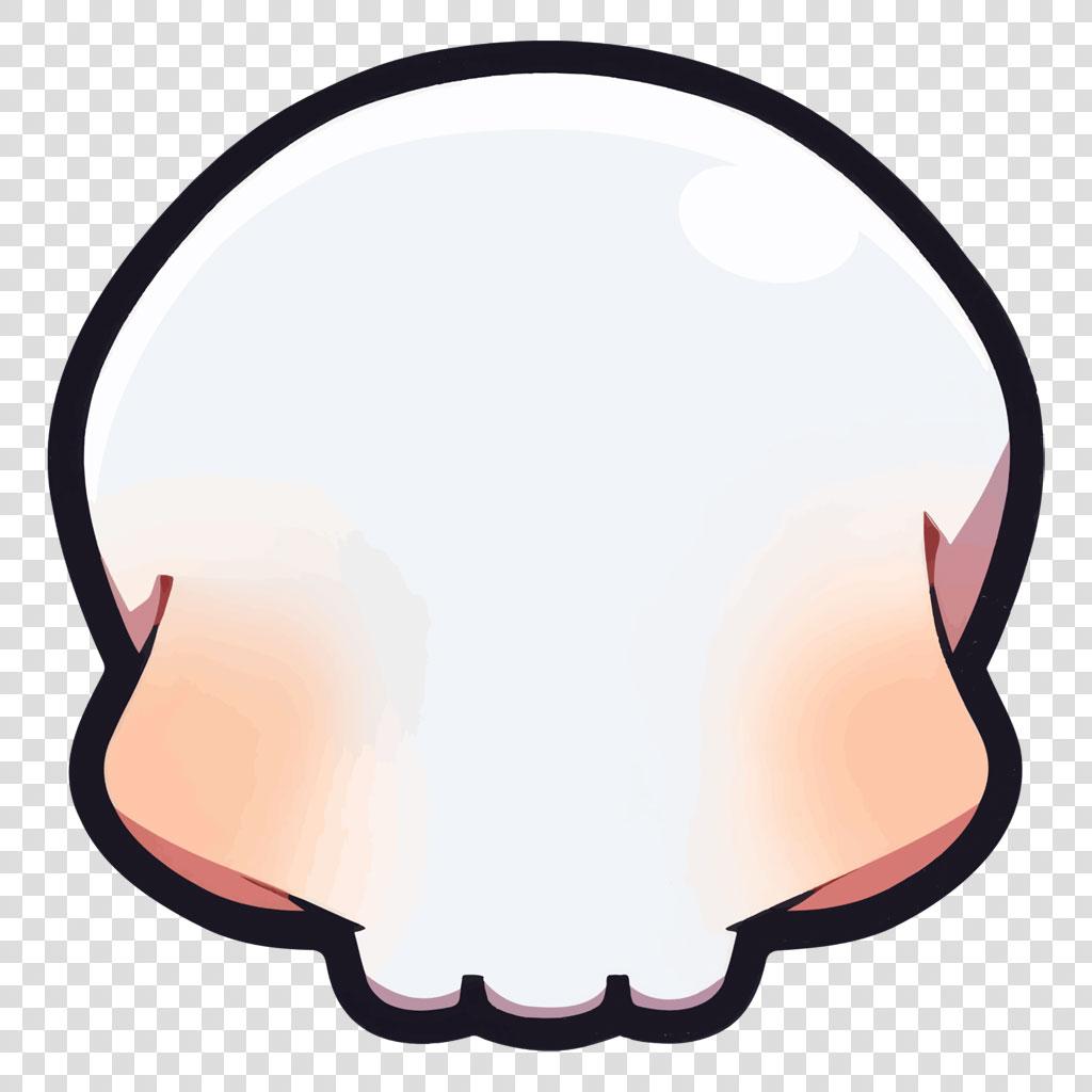 A cartoon character's face with a white and peach-colored design.