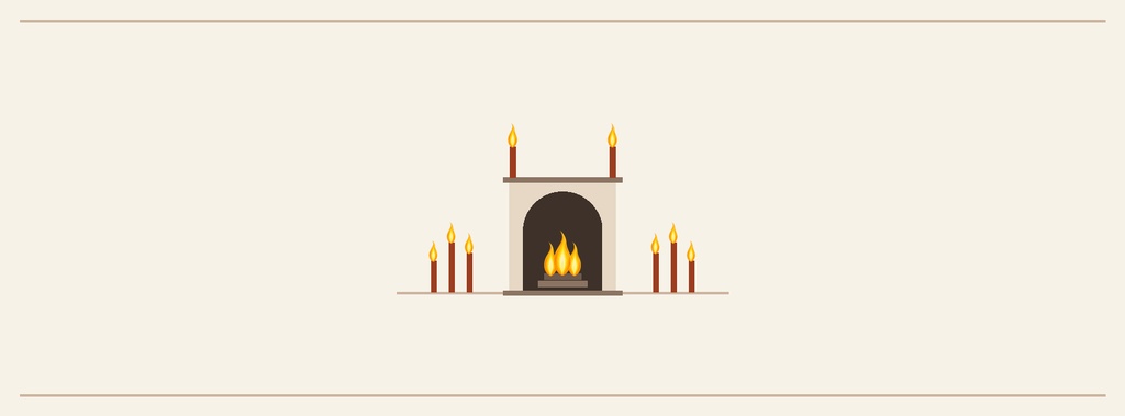 Minimal fireplace with candles and a small flame centered on a light background.