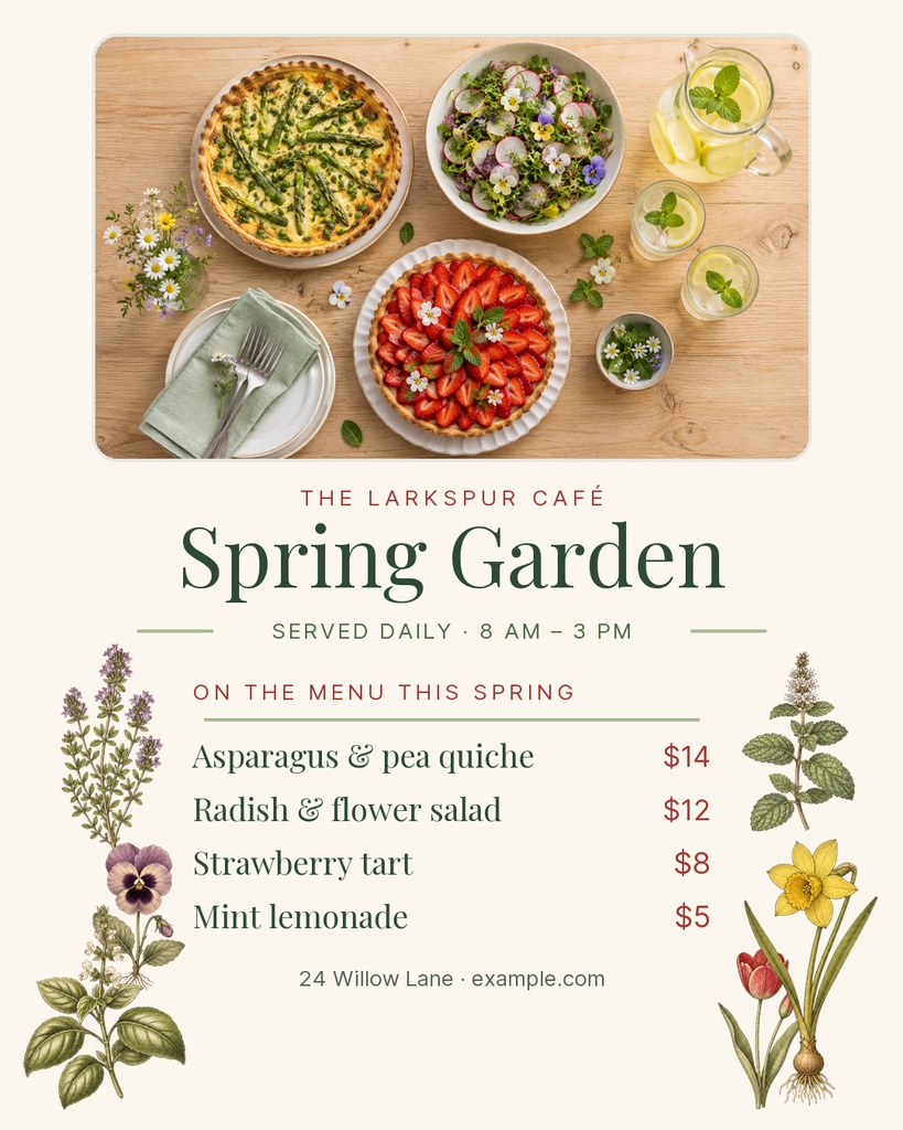 Preview for The Spring Garden Menu Portrait Post Template