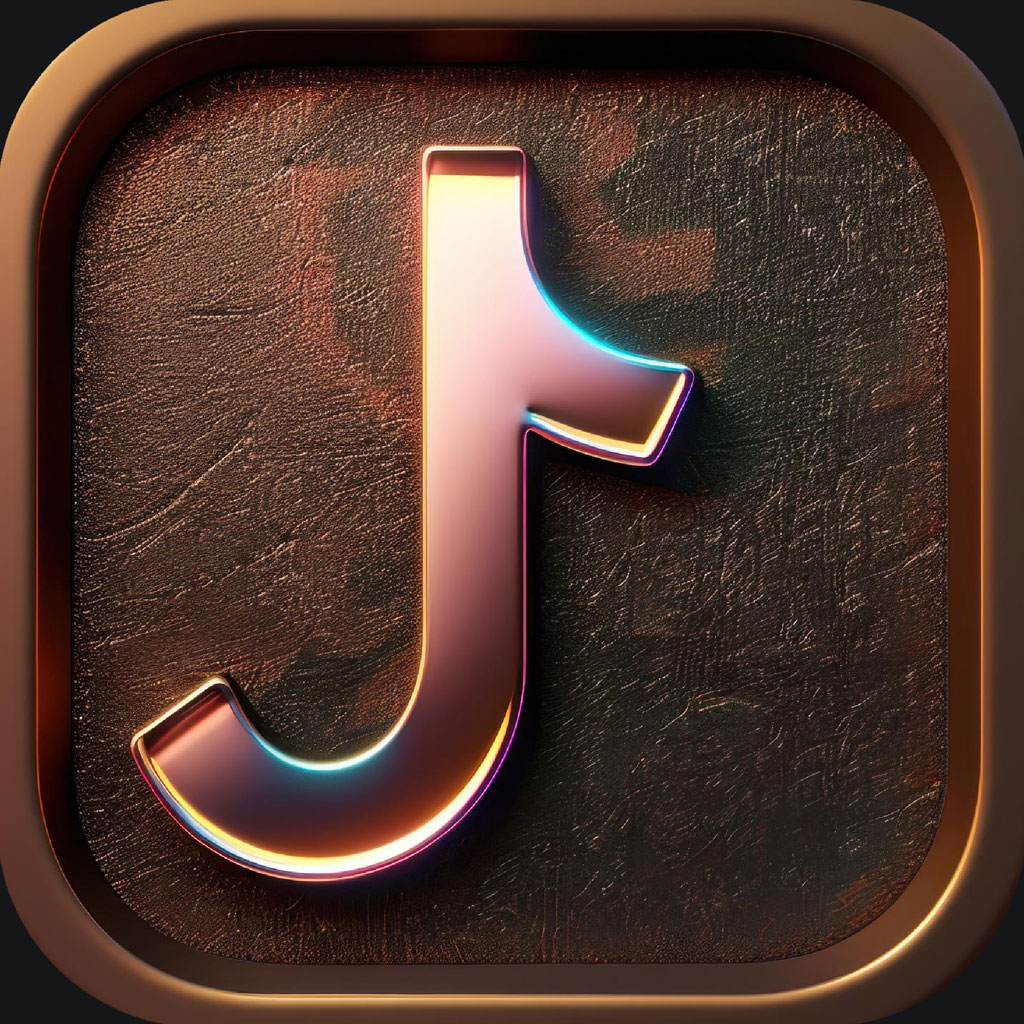 3D metallic J logo on a dark textured background