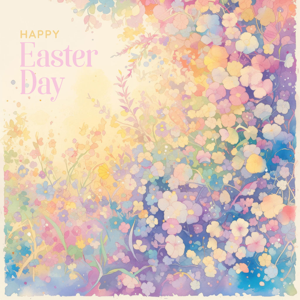 Colorful Easter floral background with 'Happy Easter Day' text