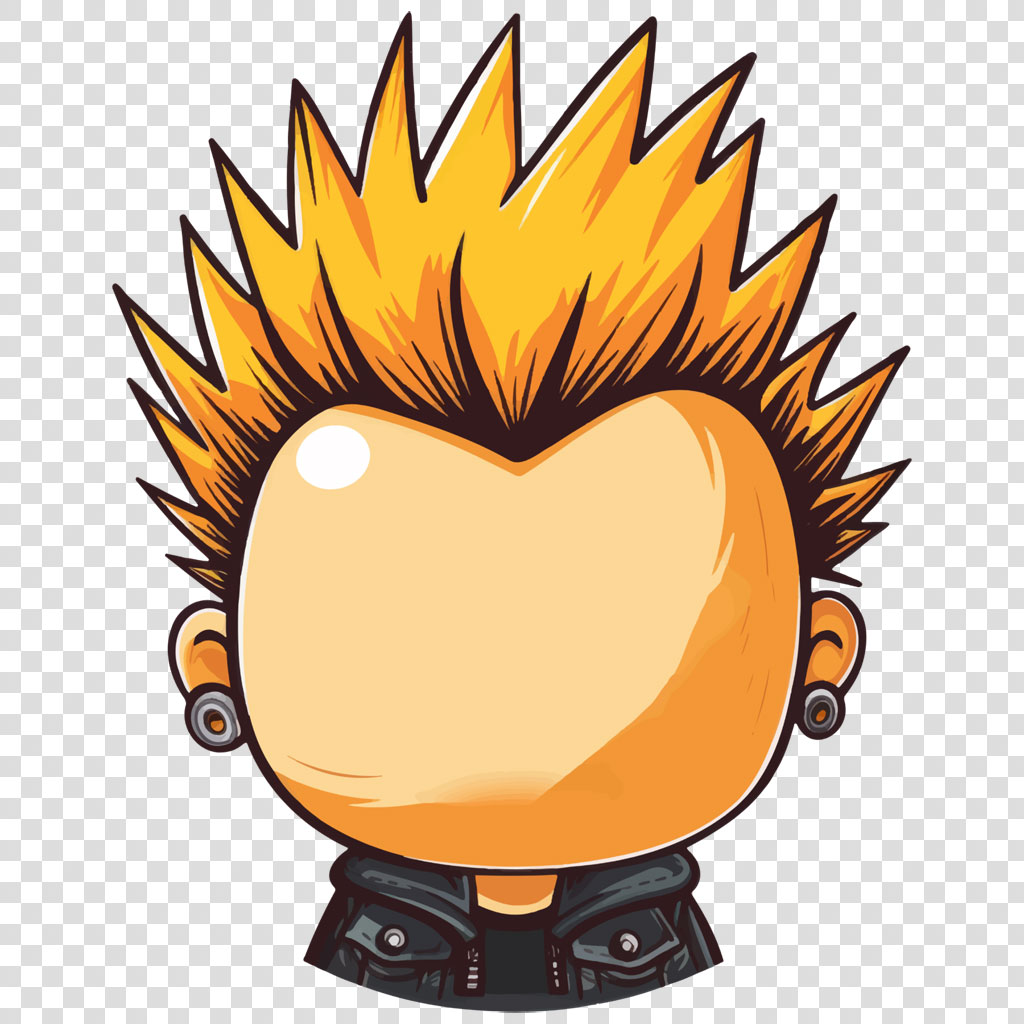Cartoon character with spiky yellow hair and black leather jacket