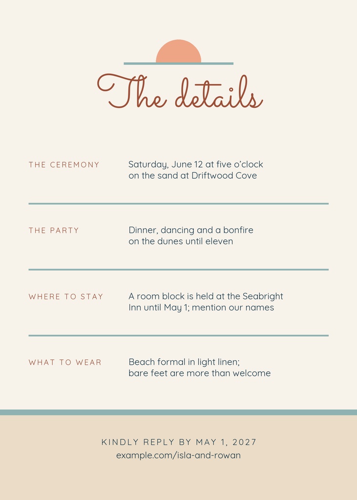 Preview for Barefoot On The Beach Details Card Template