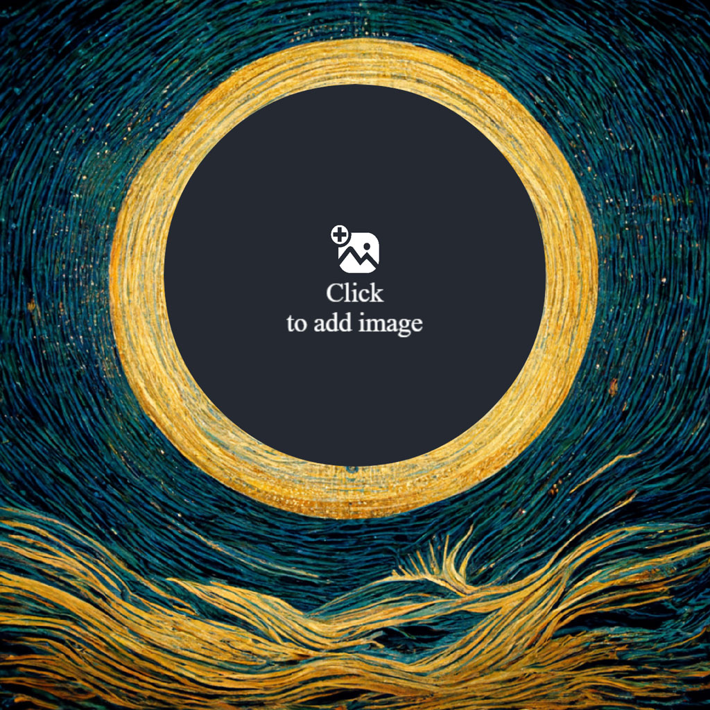 Peacock feather frame with a circular placeholder for a photo