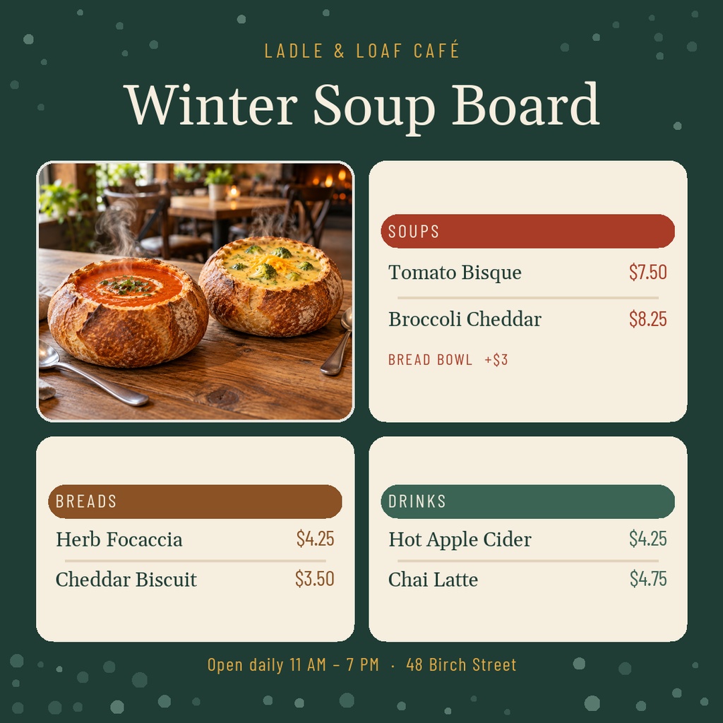 Preview for The Winter Soup Board Square Post Template