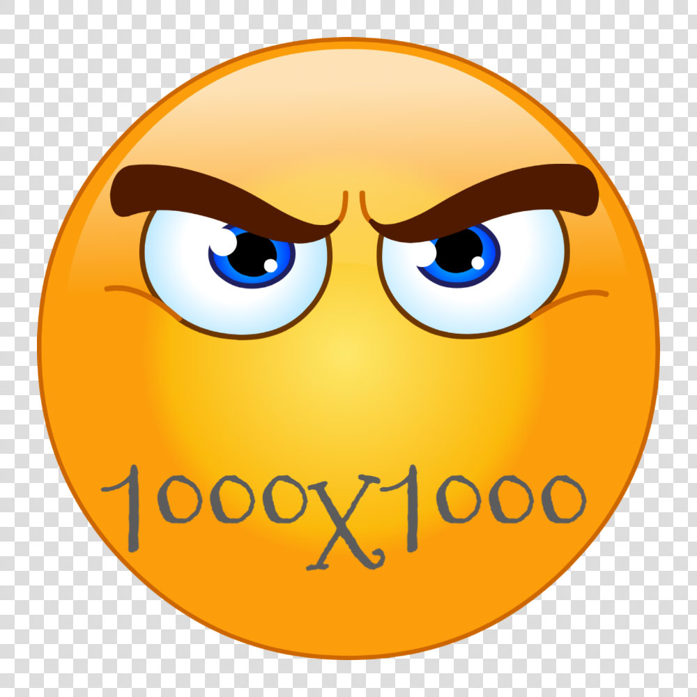 Angry emoji face with blue eyes and a yellow background