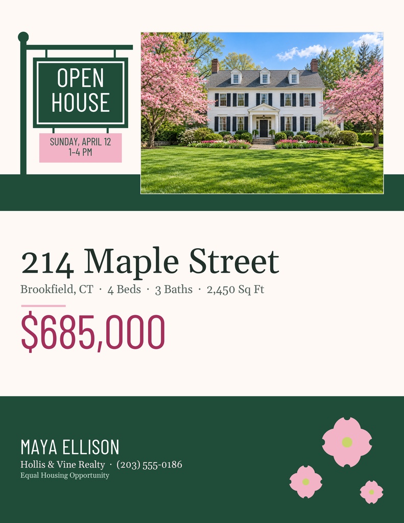 Preview for Spring Open House On Maple Street Letter Flyer Template