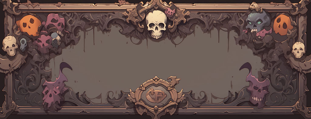 An ornate, dark frame with skulls and mysterious elements.
