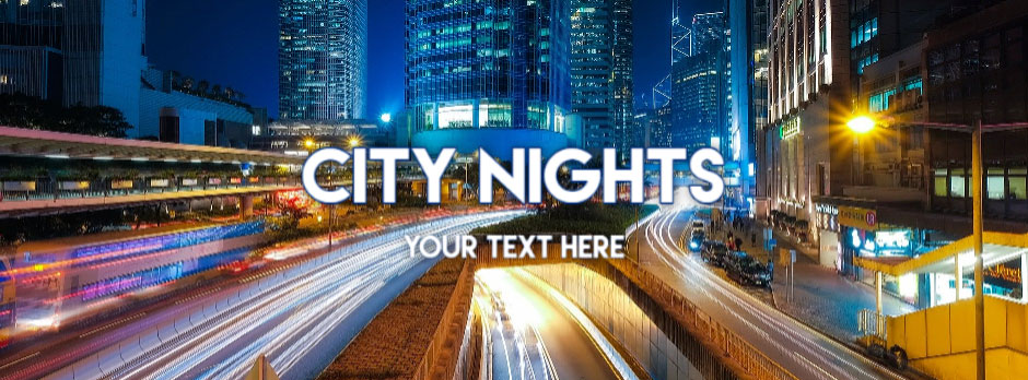 City nights scene with a busy highway and skyscrapers