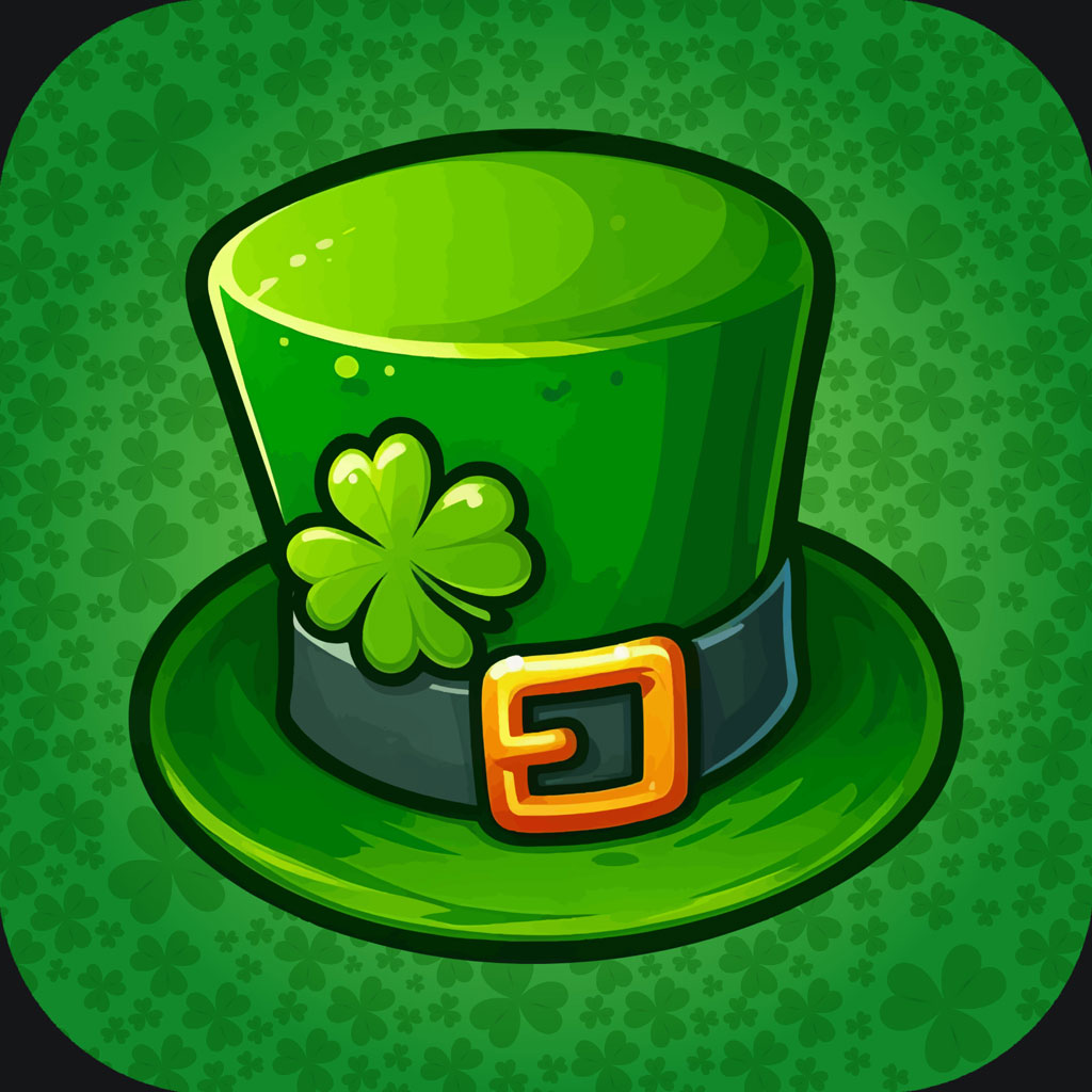 Cartoon green top hat with shamrock and gold buckle