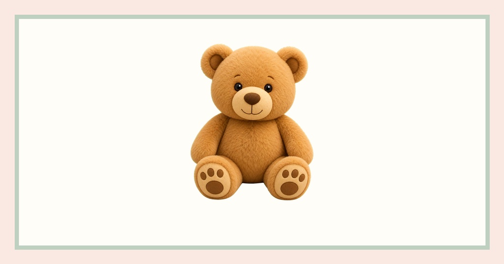 A teddy bear centered on a soft cream landscape cover design with a pale border.