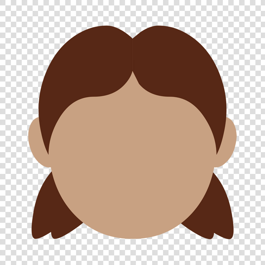 Illustration of a woman's head with brown pigtails