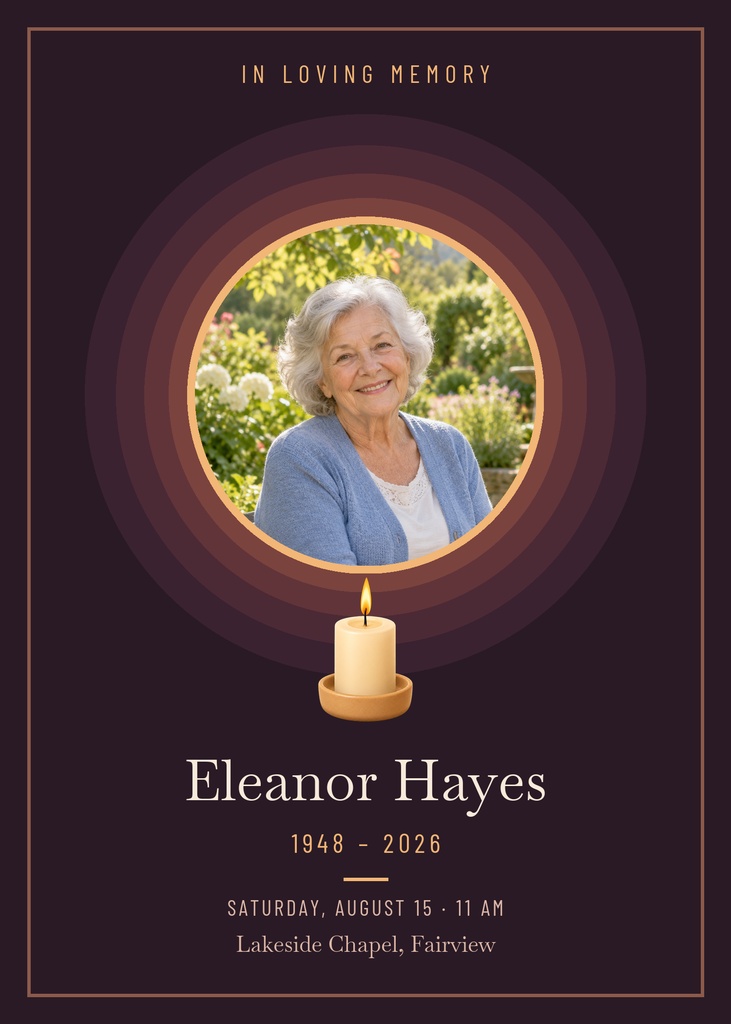 Preview for Remembering Her Light Remembrance Card Template