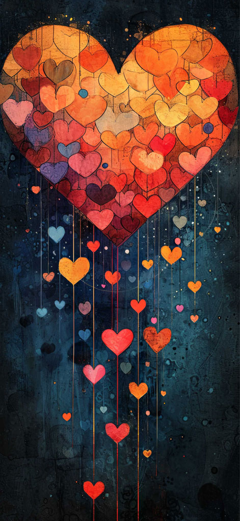 A large heart made of smaller hearts with additional hearts hanging from it.