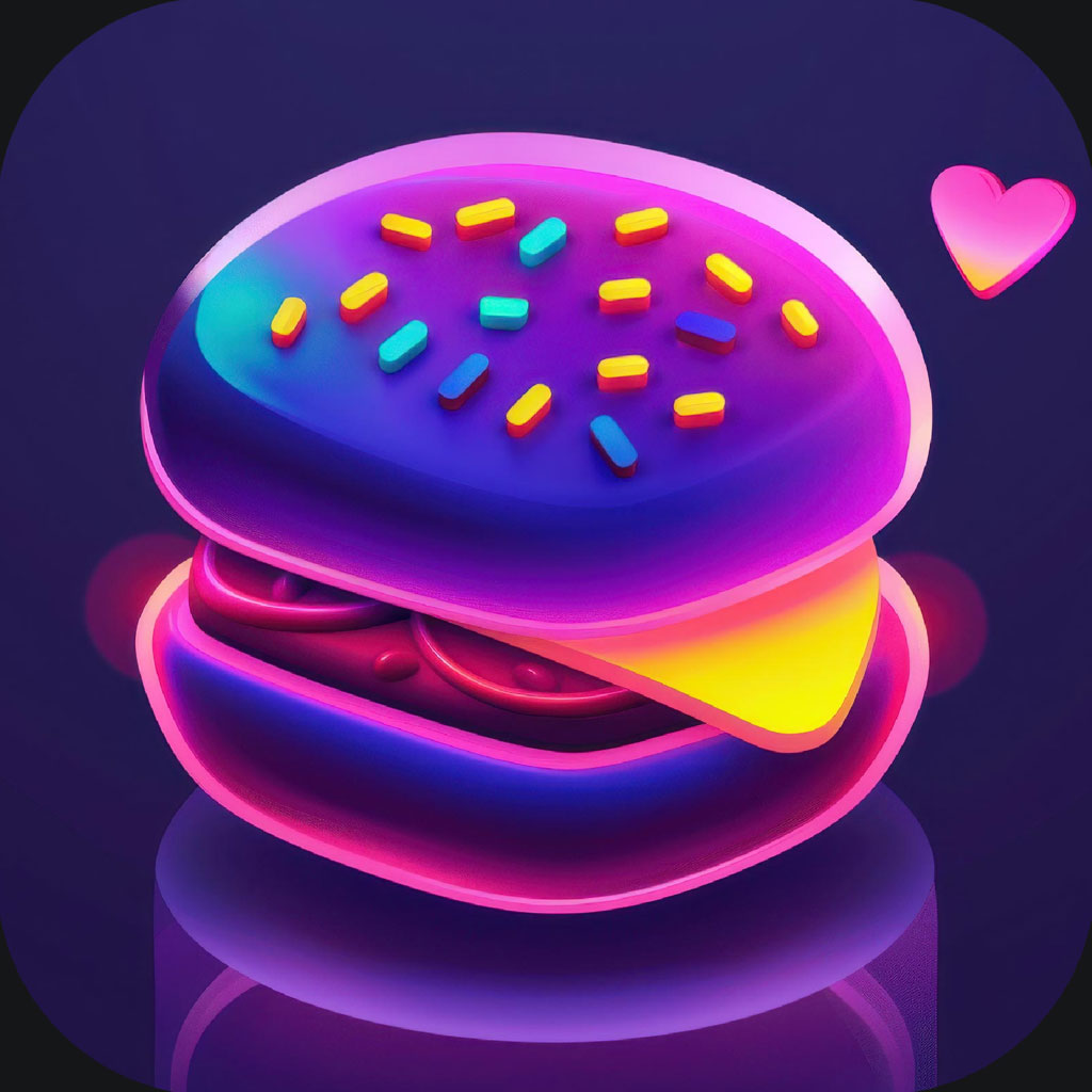 A neon donut with sprinkles and a heart