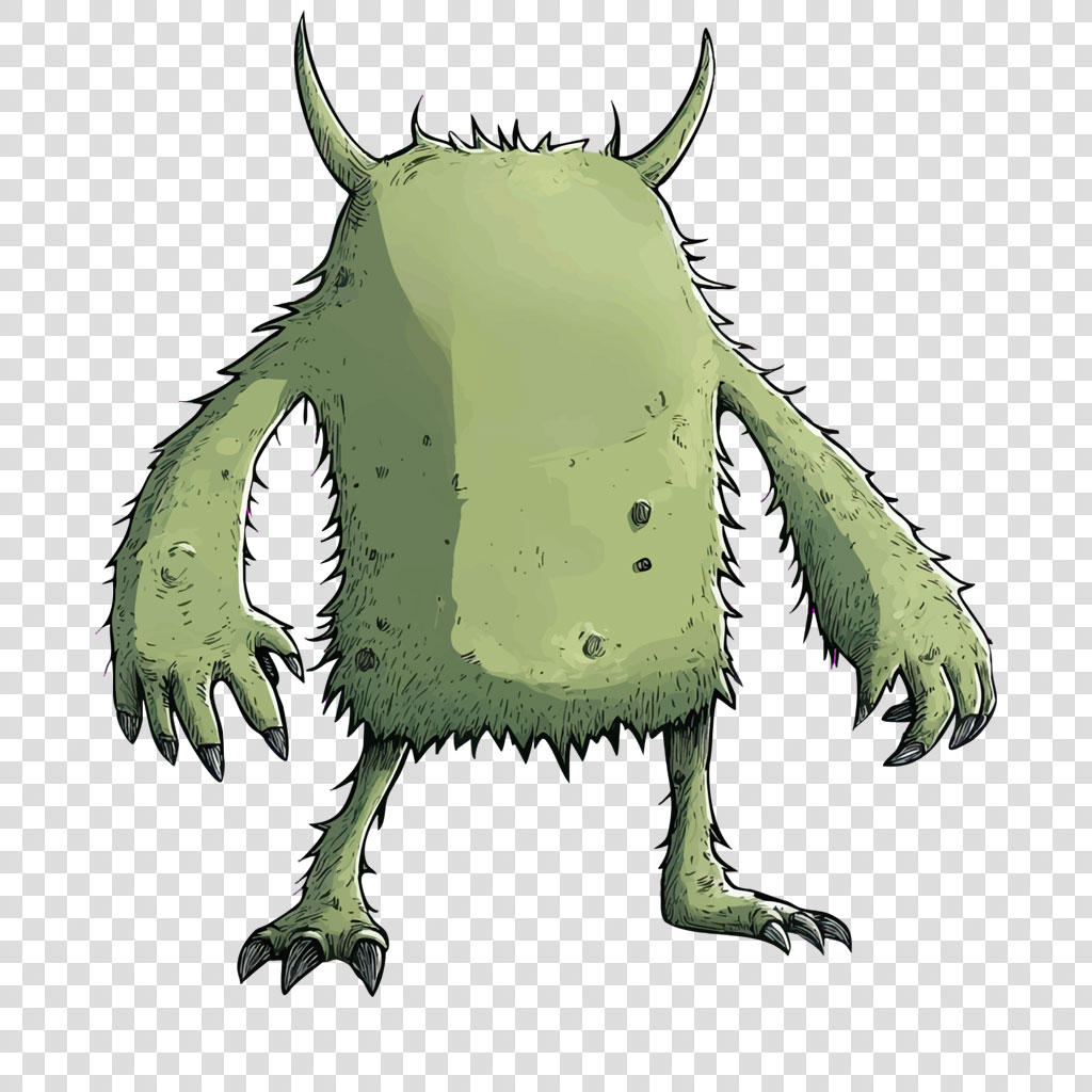 A green monster with horns and sharp claws