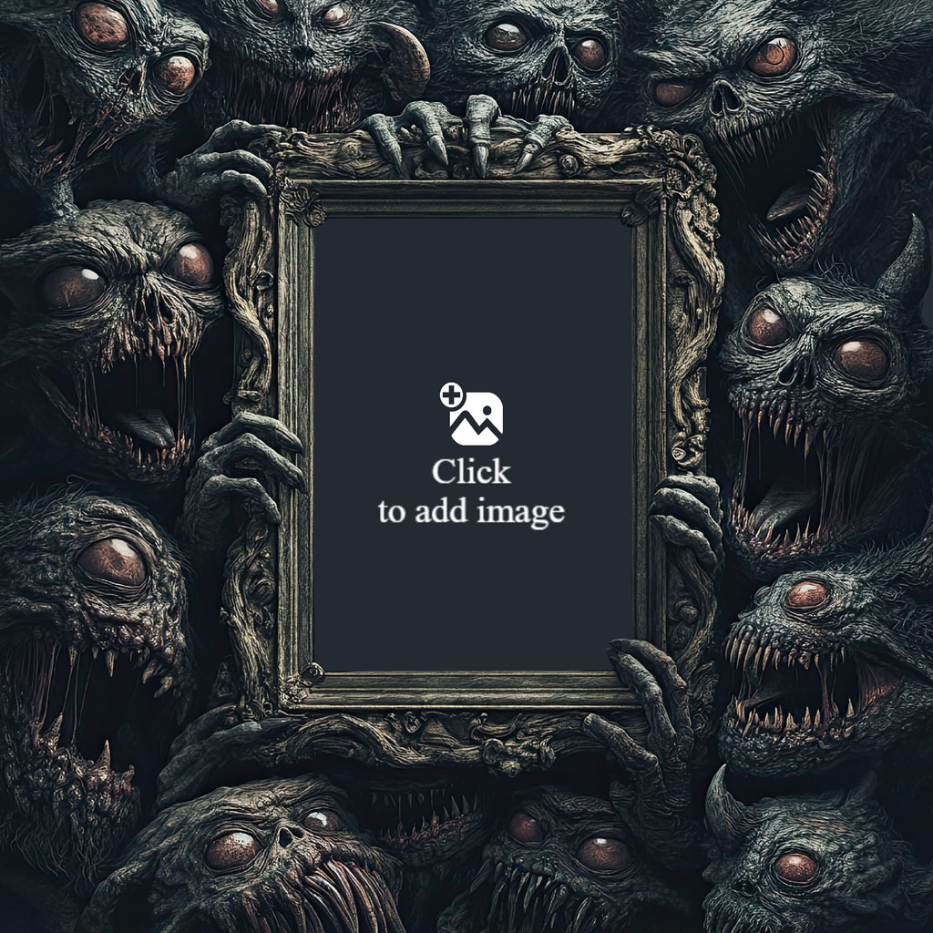 Dark fantasy creatures surrounding an ornate frame