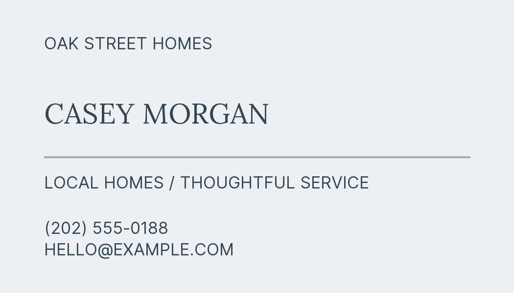 Preview for The Oak Street Townhome Agent Contact Card Template