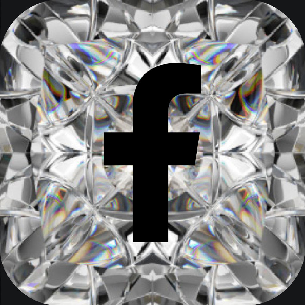 Facebook logo on a diamond background
