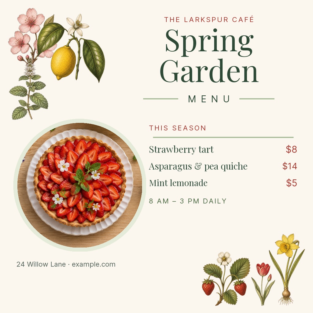 Preview for The Spring Garden Menu Square Post Template
