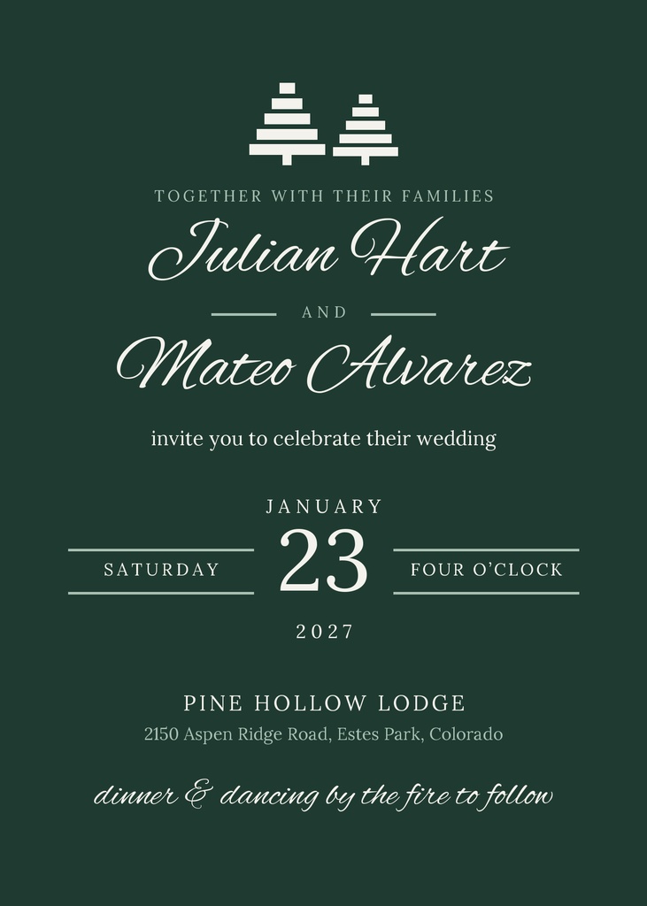 Preview for Evergreen Vows 5 × 7 Invitation Template