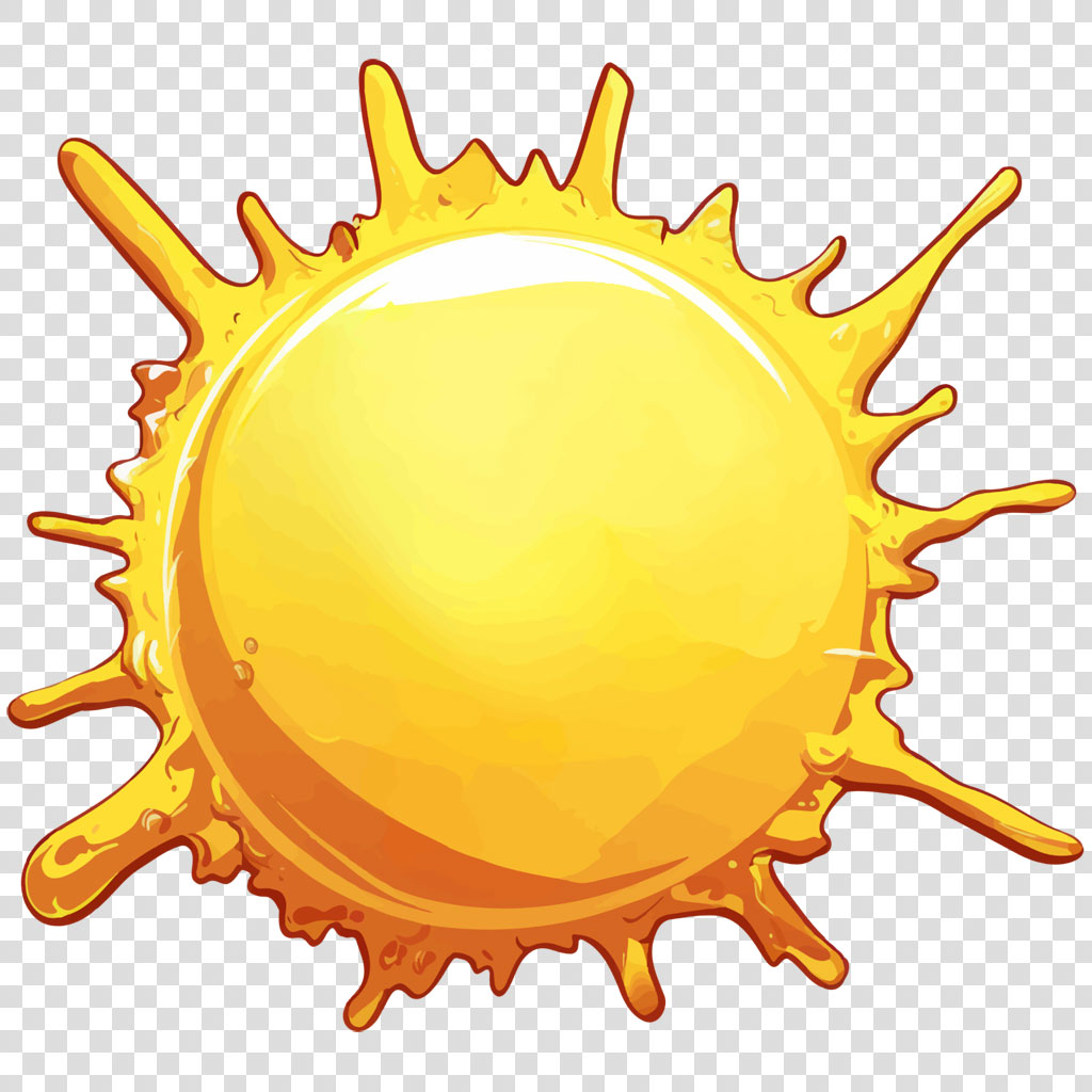 A stylized yellow sun with rays on a white background