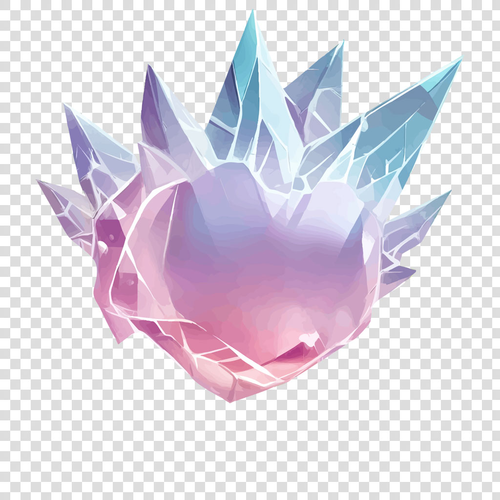 A crystal cluster with pastel pink and blue hues and sharp crystal points.