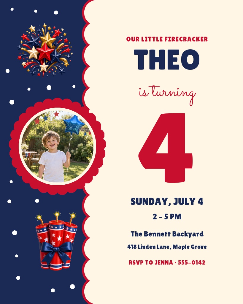 Preview for Firecracker Fourth Birthday Portrait Post Template
