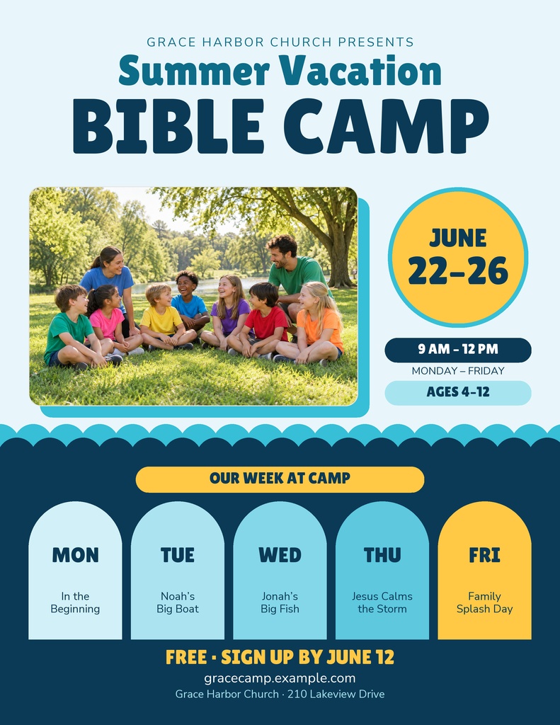 Preview for Summer Vacation Bible Camp Letter Flyer Template