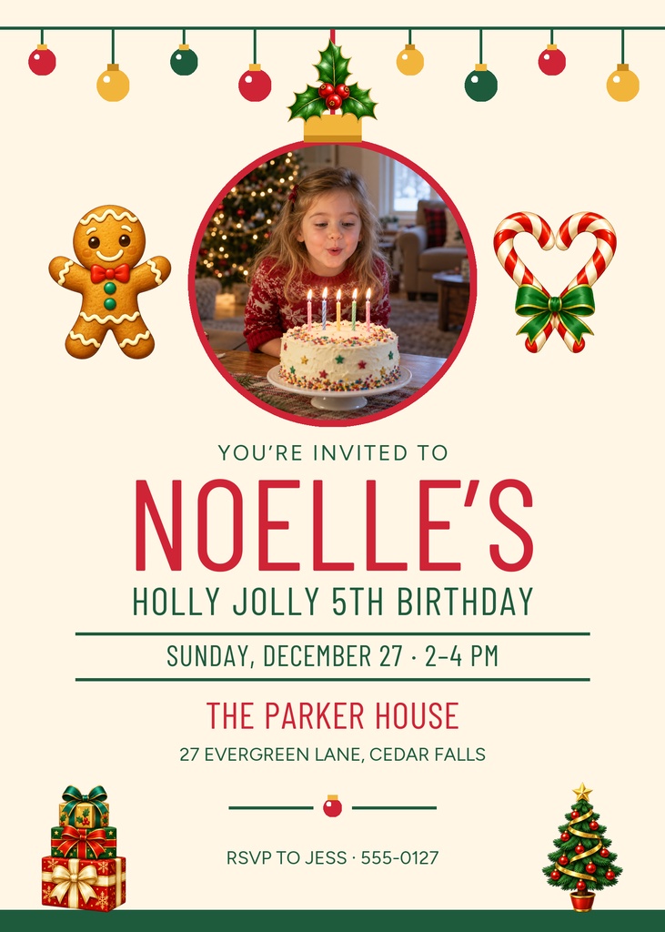 Preview for Holly Jolly Five 5 × 7 Invitation Template