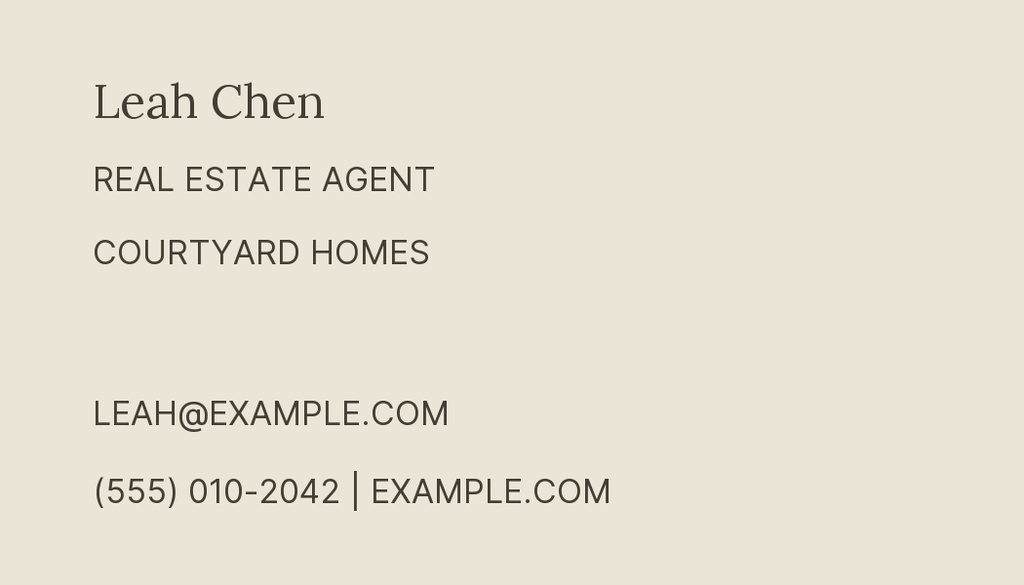 Preview for Keys To The Courtyard Agent Contact Card Template