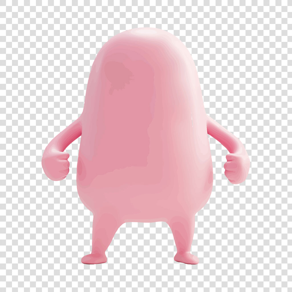 A pink cartoon character figurine with a shiny finish and a dynamic pose.