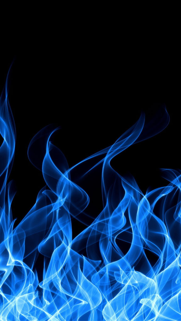Blue flames rising from the bottom of the image against a black background