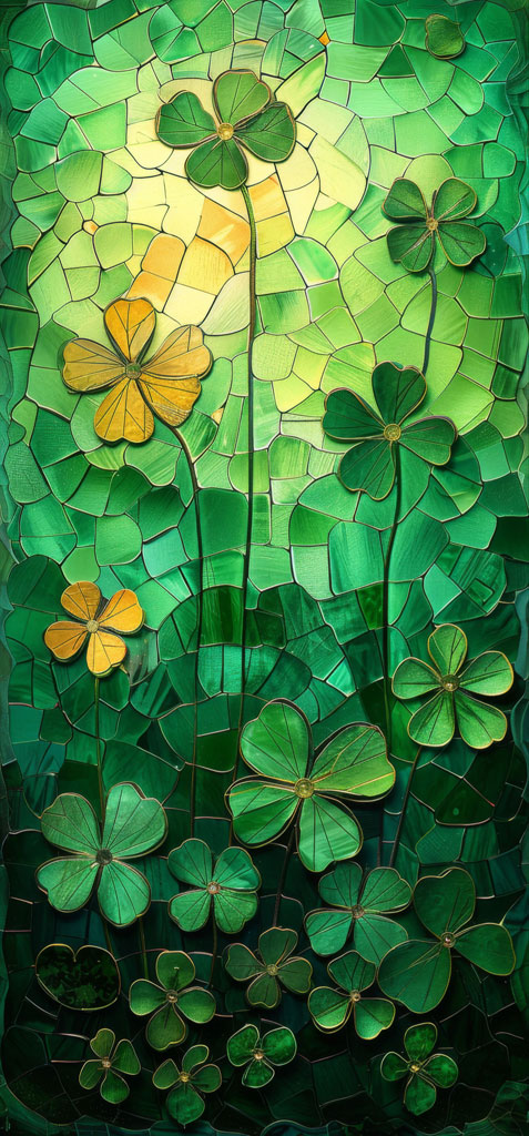 Stained glass artwork with clover flowers