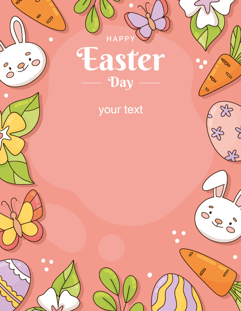 Easter greeting card with cartoon bunnies and eggs