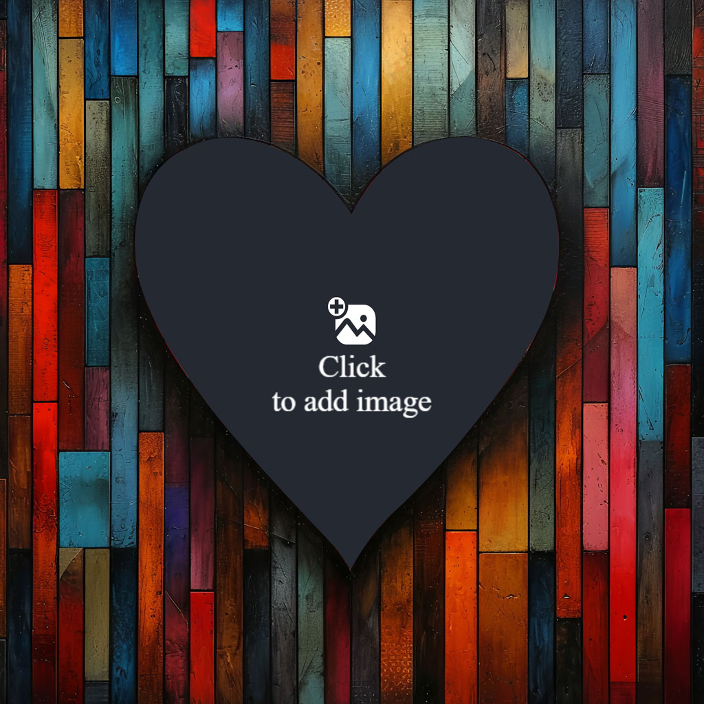 Black heart on a multicolored wooden plank background